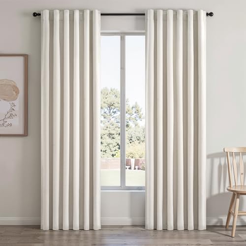 100% Blackout Curtains 90 Inches Long for Living Room 2 Panels Set Thick Linen Texture Energy Saving Curtain Window Coverings Hook Belt Pleated Drapes Aesthetic Bedroom (Birch / 40"W x 90"L (Pack of 2))