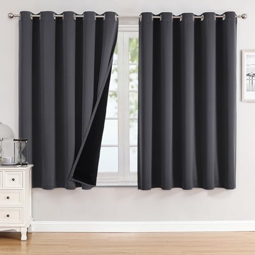 100% Blackout Curtains for Bedroom 63 Inches Long 2 Panels Set (60"W x 63"L (Pack of 2) / Dark Grey)