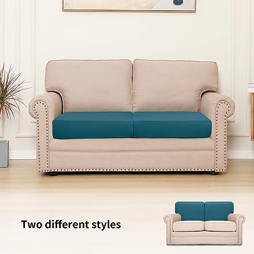 Stretch 2 Pieces Loveseat Couch Cushion Cover for 2 Seat (2-piece / Peacock Blue)