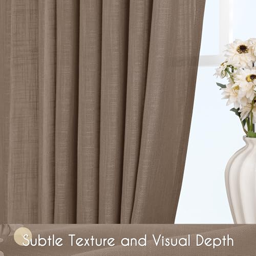 Chocolate Brown Linen Curtain 96 inch Length 2 Panels Set Back Tab Light Filtering Living Room Curtain Drapes Home Office Modern Minimalist Decor Farmhouse Boho Neutral Semi Sheer Curtain 96 inch Long (Chocolate Brown / 52"W x 96"L (Pack of 2))