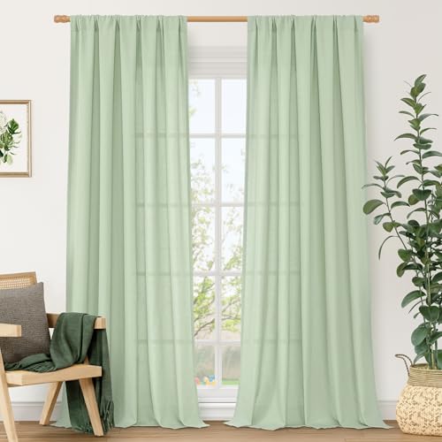 Light Filtering Linen Curtains 84 Inch for Living Room 2 Panels (Light Green / 52"W x 84"L (Pack of 2))