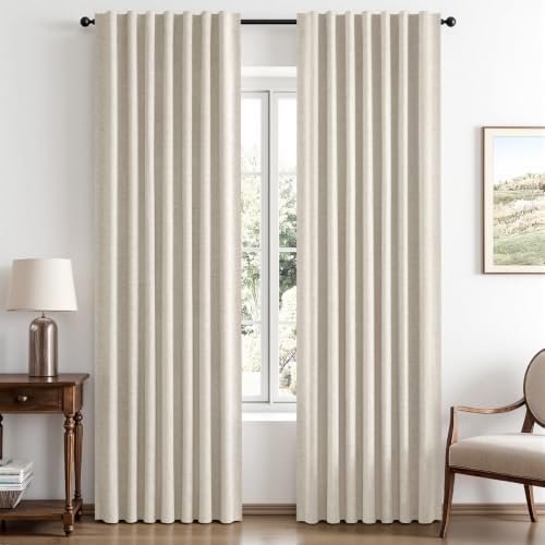 100% Blackout Linen Curtains 42 x 63 Inch Linen Beige 2 Panels (Linen Beige / 42"W x 63"L (Pack of 2))