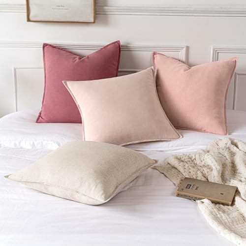 Decorative Linen Pillow Covers 18x18 Inch Light Pink (Light Pink / 18" x 18" (Pack of 2))