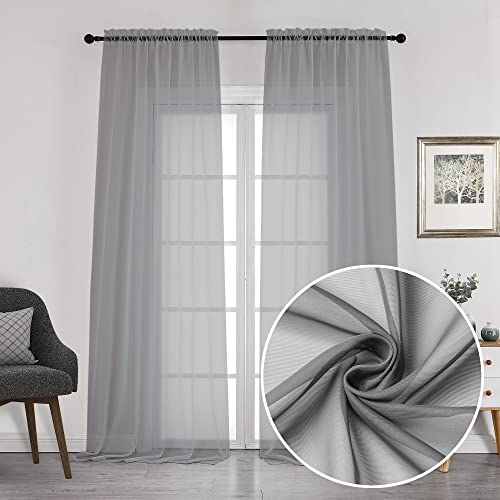 Charcoal Grey Sheer Curtains 108 Inch Length 2 Panels (Charcoal Grey / 42"W x 108"L (Pack of 2))