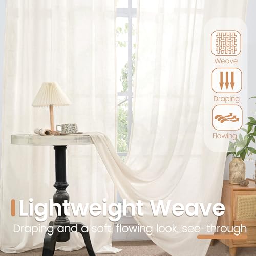 Linen Semi Sheer Curtains 80 Inch Length for Living Room (Linen / 52"W x 80"L (Pack of 2))