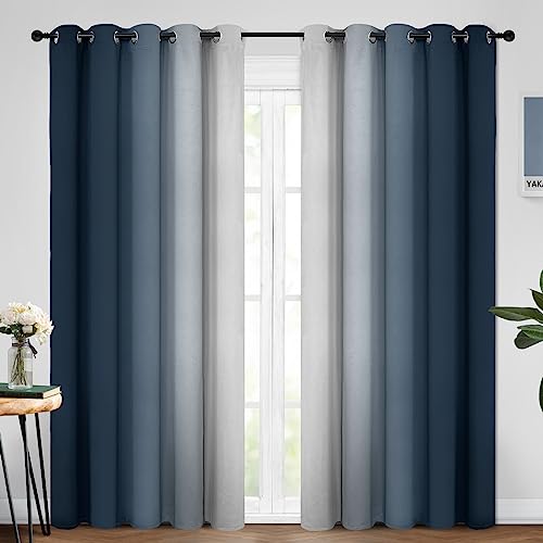 Ombre Curtains Navy Blue and Greyish White for Living Room (62"W x 84"L (Pack of 2) / Navy Blue)