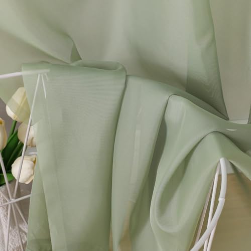 Sage Green Sheer Curtains 90 Inch Length 2 PCS (42"W x 90"L (Pack of 2) / Sage Green)