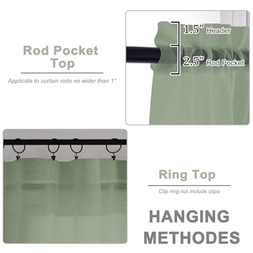 Extra Long Sage Green Sheer Curtains 144 Inches 2 Panels for Bedroom (Sage Green / 59"W x 144"L (Pack of 2))