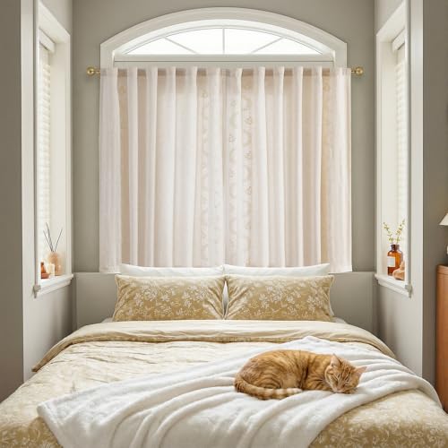 Ivory Floral Linen Kitchen Tier Curtains 50x45 Inch 2 Panels (A| Ivory / 50"W x 45"L (Pack of 2))