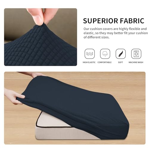 Stretch 3 Pieces Couch Cushion Covers for Sectional Sofa L Shape (2 Seater + 1 Chaise / Dark Blue)