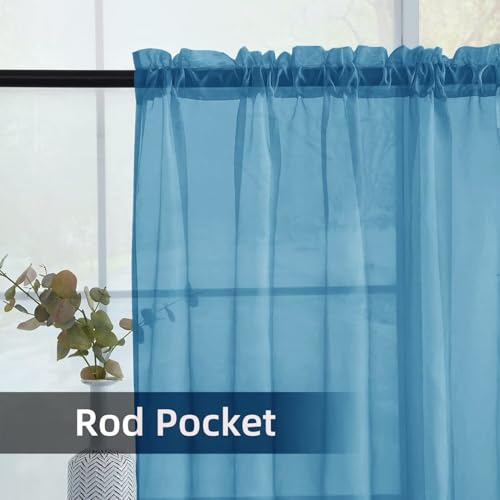 Solid Sheer Rod Pocket Curtain Voile Draperies 2 Panels White Beige Black Grey Ivory 52 Inch Width 72 Inch Long 1 Pair for Kitchen Bedroom Children Living Room Yard (Blue / 52"W x 72"L (Pack of 2))