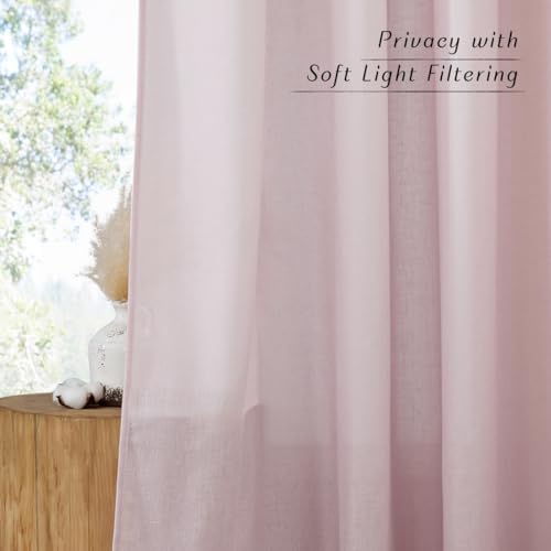 Blush Pink Short Linen Curtains for Kitchen (Blush Pink / 42"W x 48"L (Pack of 2))