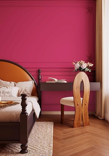 393''x17.7'' Pink Peel and Stick Wallpaper Contact Paper Modern Self Adhesive Wall Paper Removable Renter Friendly Textured Solid Color Shelf Cabinet Vinyl Roll (Rose Red / 17.7" x 393")