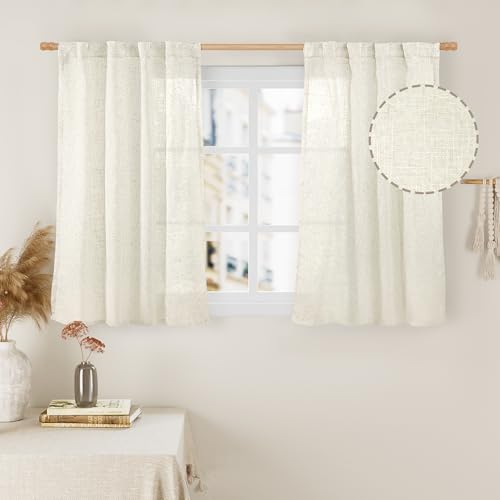 Semi Sheer Linen Curtains 40 Inch Length Cream Ivory 34 x 40 Inch (Natural / 34"W x 40"L (Pack of 2))