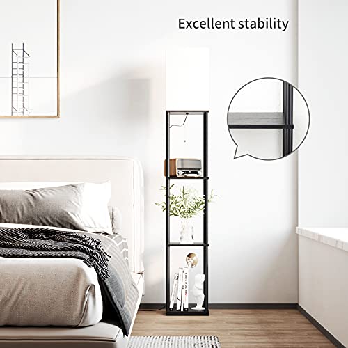 Floor Lamp with Shelves (Black Square / 4-Tier)