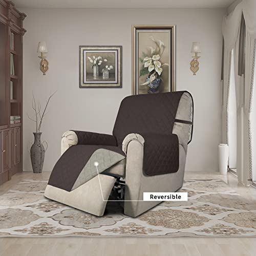 Recliner Chair Slipcover Reversible Sofa Cover Water Resistant Couch Cover Furniture Protector with Elastic Straps for Pets Dog (Chocolate/Beige / Medium Recliner)
