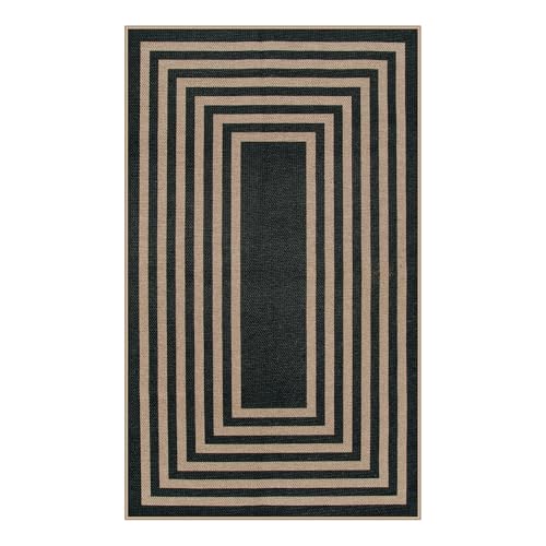 Modern 3x5 Outdoor Rug (3' x 5' (Rectangular) / Black/Nature Border)