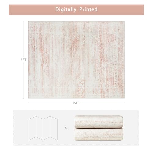 Pink Washable Rugs 8x10 Area Rugs for Living Room (8' x 10' (Rectangular) / Pink-white)