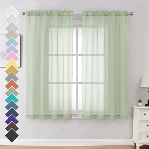 Light Green Sheer Curtains 63 Inches Long 2 Panels (Light Green / 42"W x 63"L (Pack of 2))