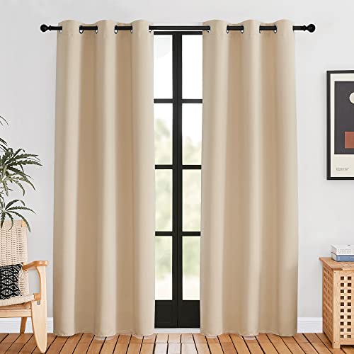 Room Darkening Draperies Window Curtain Panels (Biscotti Beige / 42"W x 80"L (Pack of 2))