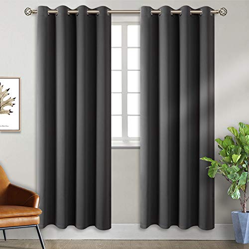 Dark Grey Blackout Curtains for Living Room 84 Inch Long (Dark Grey / 46"W x 84"L (Pack of 2))