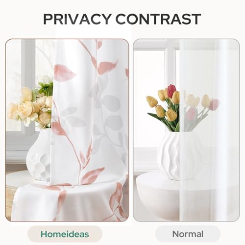 Non-See-Through Pink and White Privacy Sheer Curtains (Leaves-pink / 52"W x 84"L (Pack of 2))