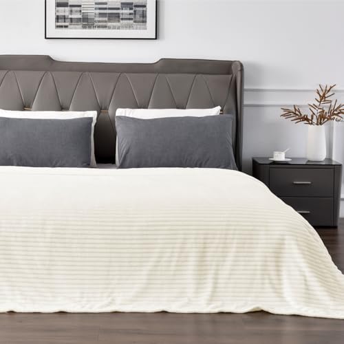 3D Ribbed Jacquard Cream King Size Blankets for Bed (Cream / King(108"x90"))