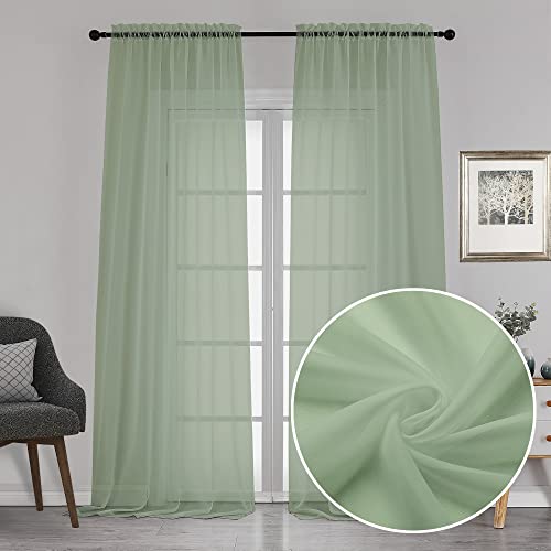 Extra Long Sage Green Voile Sheer Curtains 120 Inches Long 2 Pack (Sage Green / 42"W x 120"L (Pack of 2))
