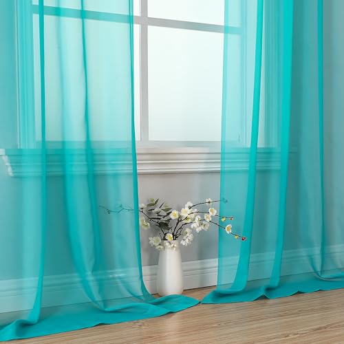 2 Panels Sheer Curtains 108 Inches Long (Turquoise / 42"W x 108"L (Pack of 2))