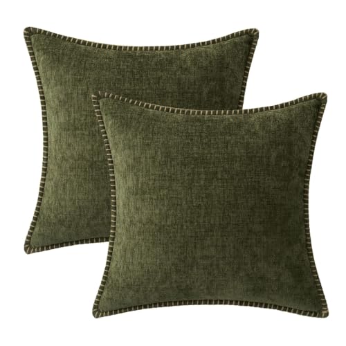 Decorative Couch Throw Pillow Covers 18x18 Inch Olive Green 2 Pack (Olive Green / 18" x 18" (Pack of 2))