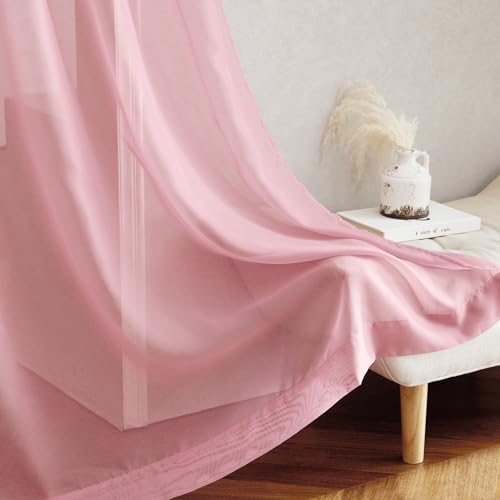 Pink Sheer Curtains 2 Panels for Girls Room (Pink / 54"W x 84"L (Pack of 2))