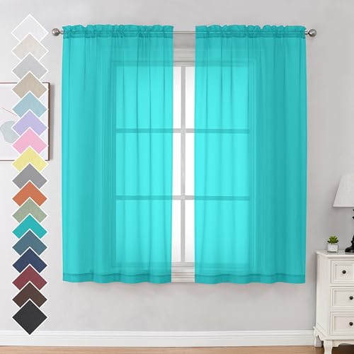 Turquoise Sheer Curtains 63 Inches Length 2 Panels (Turquoise / 42"W x 63"L (Pack of 2))