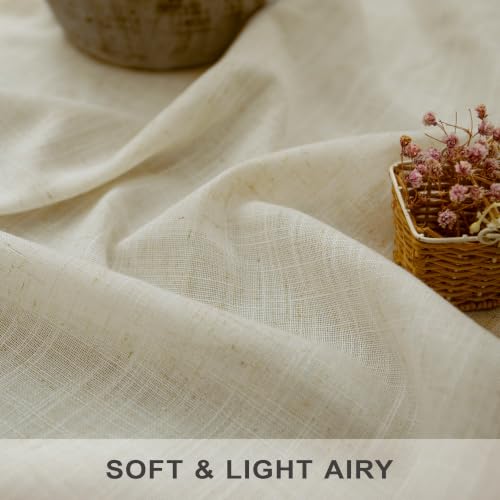 Oatmeal Beige Linen Curtains 92 Inch Length 2 Panels Back Tab Semi Sheer Light Filtering Boho Living Room Curtain Home Office Minimalist Modern Farmhouse Decor Neutral Birch Drapes 52 x 92 Inch Long (52"W x 92"L (Pack of 2) / Birch Beige)