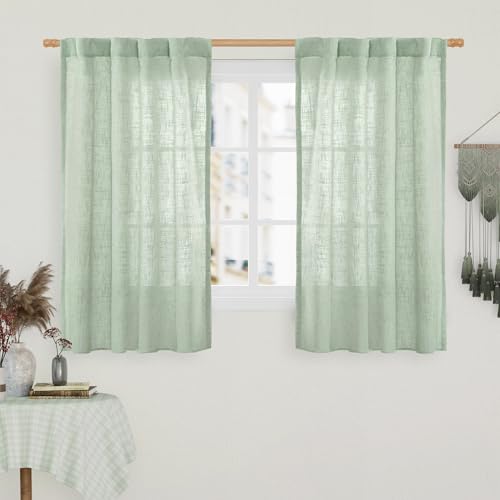 Fresh Green Linen Curtains 45 Inch Length for Bedroom 2 Panels (Fresh Green / 34"W x 45"L (Pack of 2))
