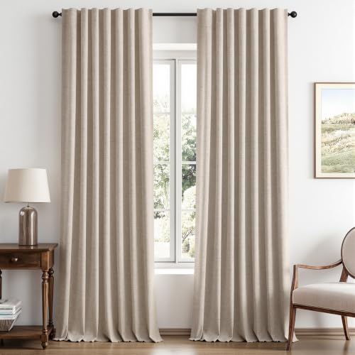 100% Blackout Linen Curtains for Bedroom 42 x 96 Inch Taupe 2 Panels (Taupe / 42"W x 96"L (Pack of 2))