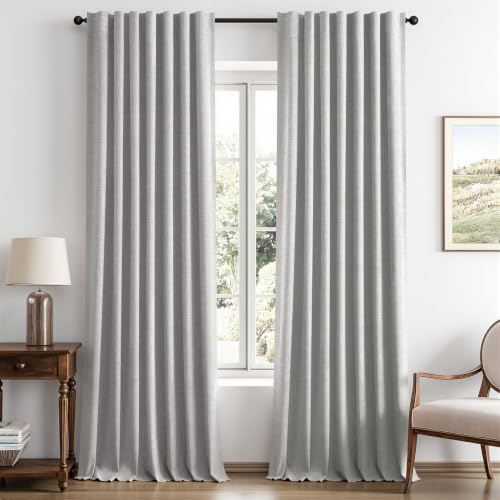 100% Blackout Linen Curtains 42 x 96 Inch Greyish White 2 Panels (Greyish White / 42"W x 96"L (Pack of 2))
