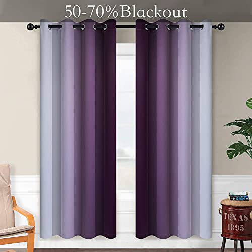 Ombre Purple to Grey White Curtains for Living Room 52Wx72L (52"W x 72"L (Pack of 2) / Purple)