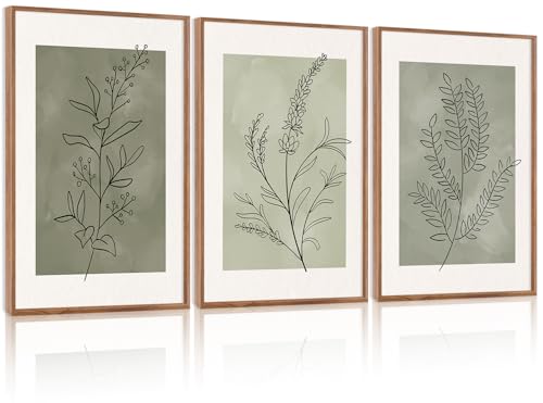 Sage Green Botanical Framed Canvas Wall Art Set (Minimalism Floral / 24"L x 36"W)