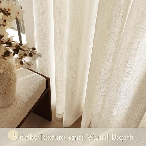 Faux Linen Beige Curtains 98 inches Long for Living Room Rustic Farmhouse Linen Drapes Semi Sheer Burlap Textured Canvas Cloth Curtain Panels Set of 2 Kahki Tan Colored (Linen / 52"W x 98"L (Pack of 2))