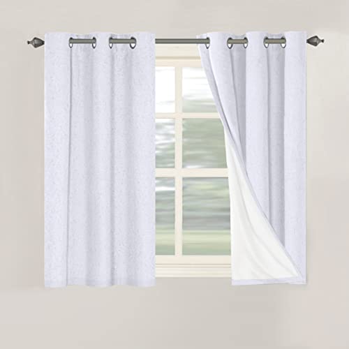100% Blackout Linen Curtains 45" L 2 Panels Bright White (Bright White / 42"W x 45"L (Pack of 2))