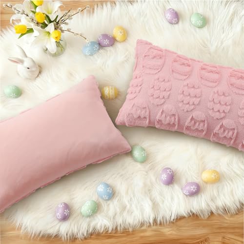 Pink Faux Fur Egg Throw Pillow Covers 12x20 Set of 2 (20" x 12" (Pack of 2) / Eggs Pink)