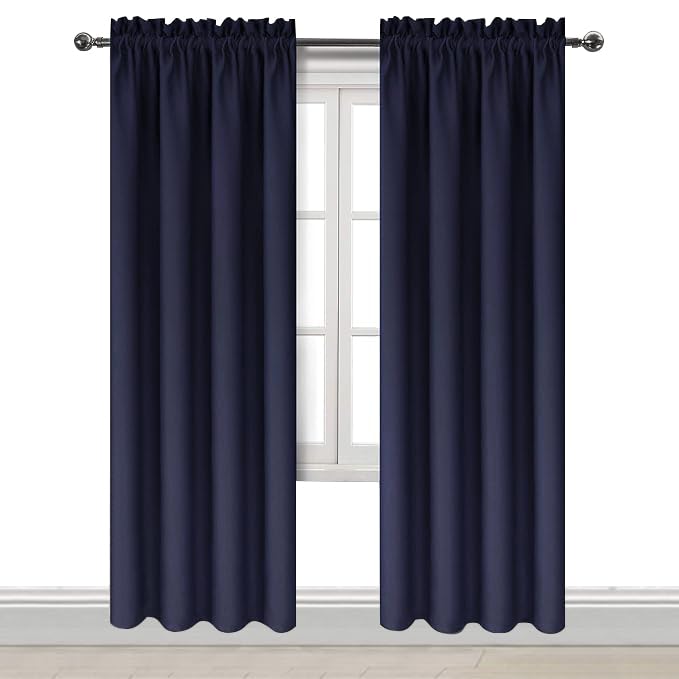Blackout Curtains for Bedroom Living Room 38 x 84 Inch Long Navy (Navy / 38"W x 84"L (Pack of 2))