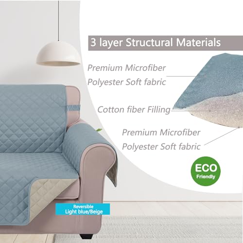 Loveseat Sofa Cover for 2 Cushion Couch (Light Blue/Beige / 45''loveseat-small)