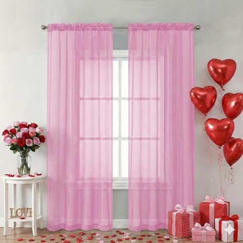 Pink Sheer Curtains 84 Inches Long for Living Room (Pink / 42"W x 84"L (Pack of 2))