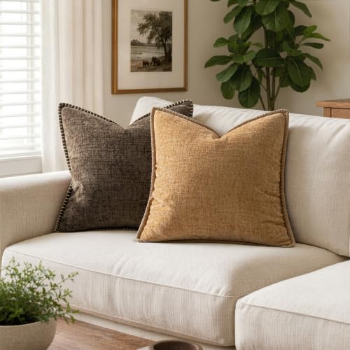Decorative Couch Throw Pillow Covers 20x20 Inch Apricot Brown 2 Pack (Apricot Brown / 20" x 20" (Pack of 2))