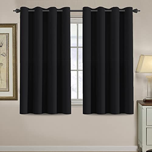 Blackout Curtain for Living Room Thermal Insulated Window Treatment Curtain 54 inch Length Energy Saving Solid Grommet Top Blackout Drape (52"W x 54"L (Pack of 1) / Jet Black)