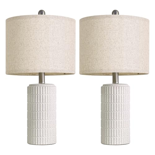 20.75" Stone Like Farmhouse Ceramic Table Lamps Set of 2 for Bedroom (Frosted White)
