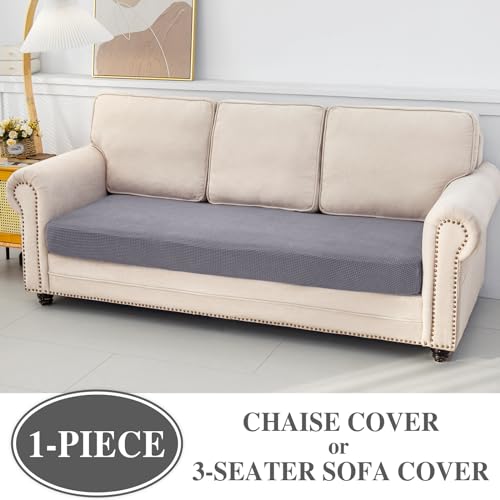 Couch Cushion Cover Chaise Lounge Cover Washable Separate Seat Chaise Couch Cover Stretch Sectional Sofa Slipcover (Light Grey / Chaise Cover)