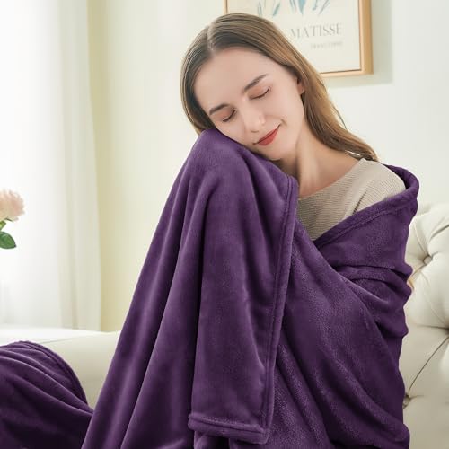 Fleece Blanket Soft Plush Throw for Couch Purple 50"x70" (Purple / Throw XL(50"x70"))