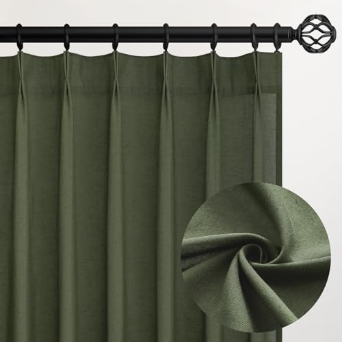 90 Inches Long Linen Curtains for Living Room 2 Panels Set (Olive Green / 40"W x 90"L (Pack of 2))